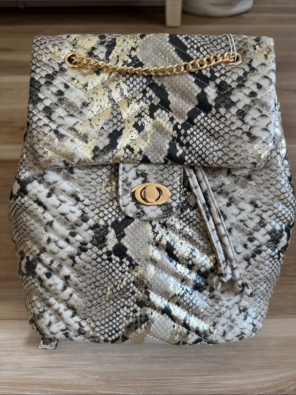 Caroline Hill Snake-Print Gold Fleck Women's Backpack Bag